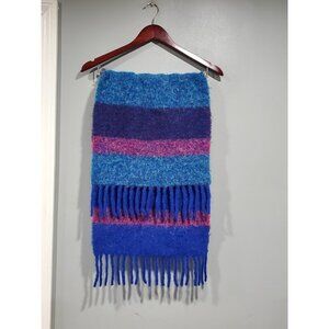 Saint + Sofia Hand Woven Wool And Mohair Scarf Blue Pink Purple Fringe 14"x70"
